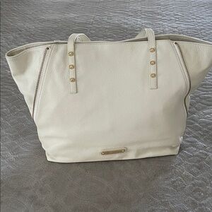 Juicy Couture Cream Genuine Leather Tote with Gold Accents